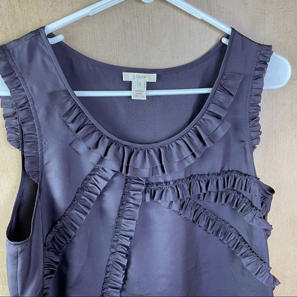 J. Crew Sleeveless Purple 100% Silk Top with Ruffles         Size 6 - Picture 3 of 9
